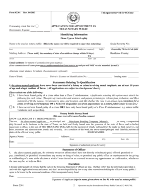 Texas Notary Public Application Form 2301