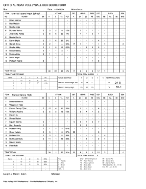 NCAA Volleyball Box Score Form