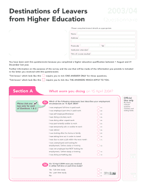 Destinations of Leavers 2003/04 Questionnaire