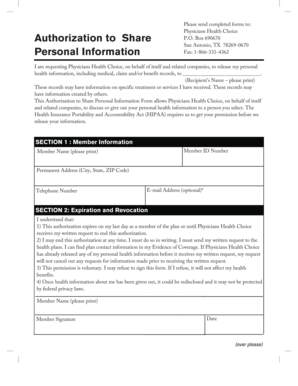 Authorization to Share Personal Information Form