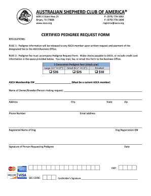 Australian Shepherd Club of America Pedigree Request Form