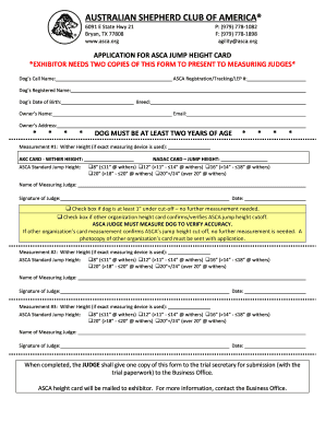 ASCA Jump Height Card Application