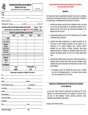 Australian Shepherd Club of America Obedience Entry Form
