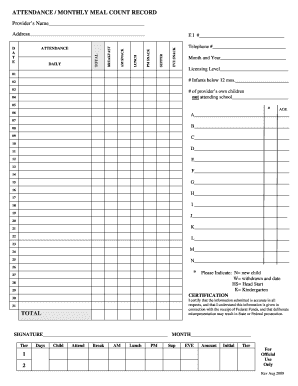 Childcare Attendance and Meal Count Record