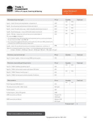 NSW Liquor Law Sign Order Form