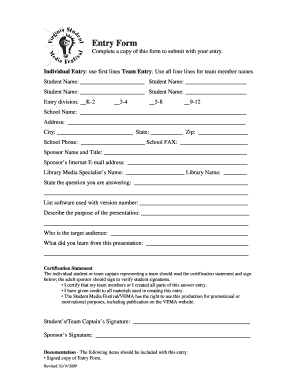 Student Media Festival Entry Form