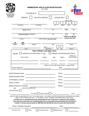 Maryland Youth Soccer Player Registration Form