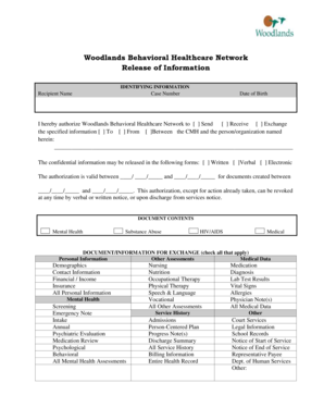 Woodlands Behavioral Healthcare Release of Information