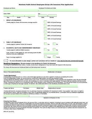 Manitoba Public School Employees Group Life Insurance Application