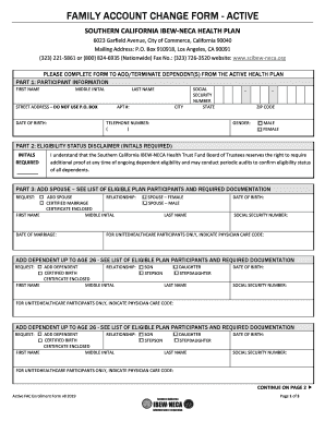 Family Account Change Form - Active Health Plan