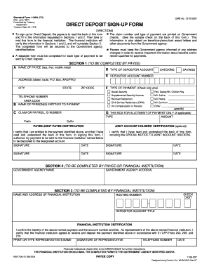 US Federal Direct Deposit Sign-Up Form