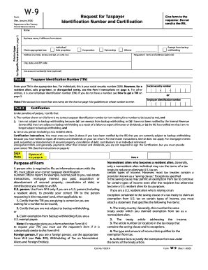 IRS Form W-9 Request for Taxpayer Identification Number and Certification