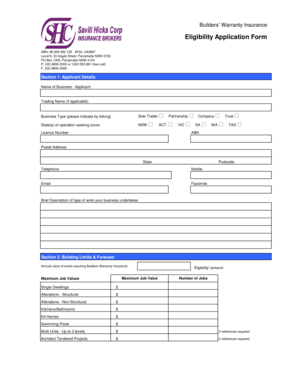 Builders Warranty Insurance Eligibility Application