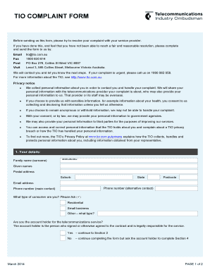 Telecommunications Industry Ombudsman Complaint Form