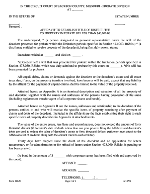 Affidavit to Establish Title of Distributee