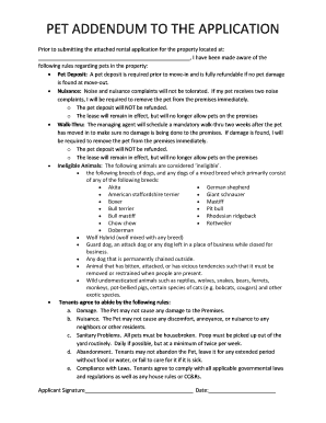 Pet Addendum to Rental Application