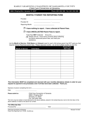 Monthly Parent Fee Reporting Form