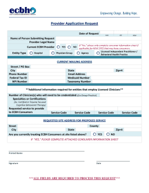 Provider Application Request Form