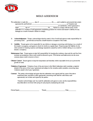 Mold Addendum for Lease Agreement