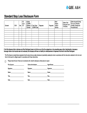 Stop Loss Disclosure Form