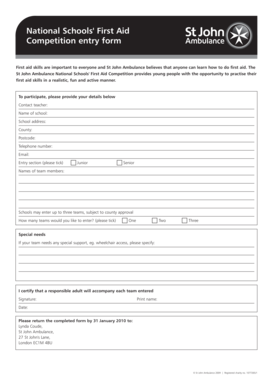 National Schools' First Aid Competition Entry Form