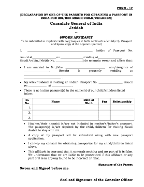 Passport Declaration for Minor Child in India