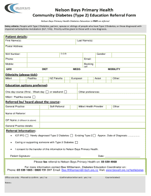 New Zealand Type 2 Diabetes Education Referral Form