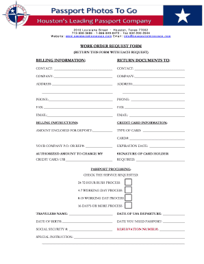 US Passport Renewal Work Order Form