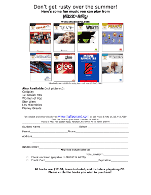 Music & Arts Summer Order Form