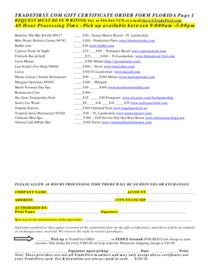 TradeFirst Gift Certificate Order Form