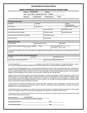Minor Permission Medication Release Form
