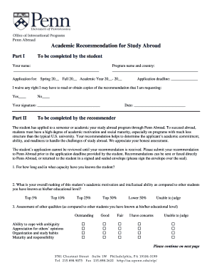 Academic Recommendation for Study Abroad