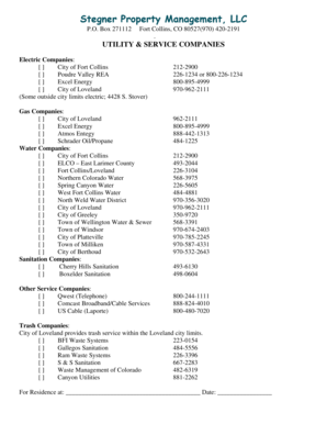 Utility and Service Company Selection Form