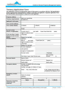 Canberra Rentals Tenancy Application Form