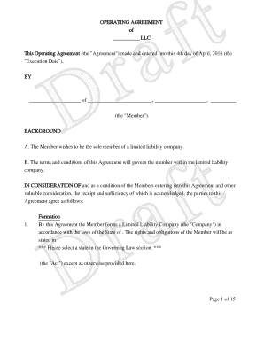 Single Member LLC Operating Agreement