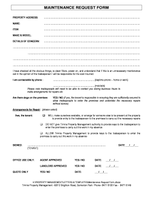 MAINTENANCE REQUEST FORM - Timms Real Estate