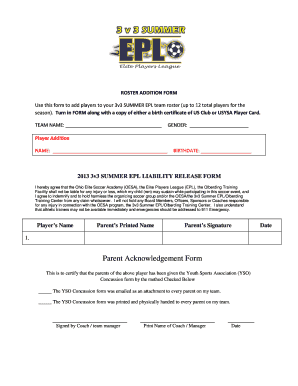 3v3 Summer EPL Roster Addition Form