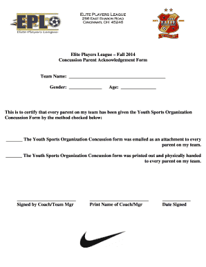 Concussion Parent Acknowledgement Form
