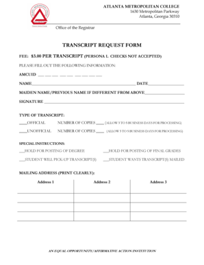 Atlanta Metropolitan College Transcript Request Form
