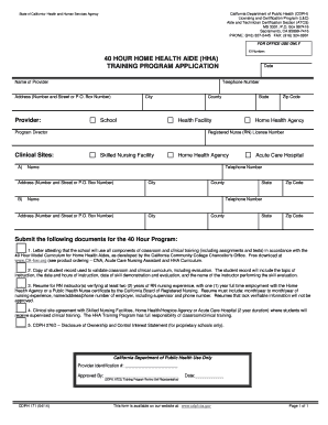 California 40 Hour Home Health Aide Training Program Application