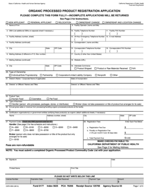 California Organic Processed Product Registration Application