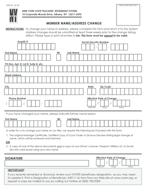 New York State Teachers' Retirement System Member Name/Address Change Form