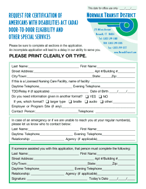 Americans with Disabilities Act Door-to-Door Eligibility Request