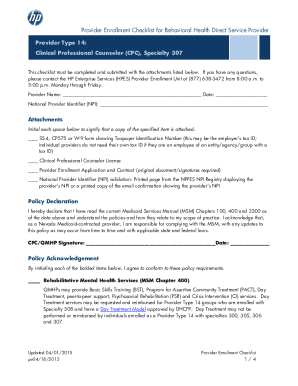 Provider Enrollment Checklist for Behavioral Health