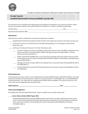 Provider Enrollment Checklist for Behavioral Health Direct Service Provider