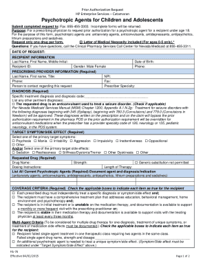 Prior Authorization Request for Psychotropic Agents