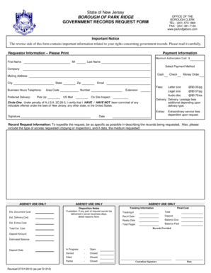 New Jersey Government Records Request Form