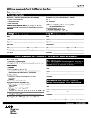 2015 Iowa Assessments Form E Order Form