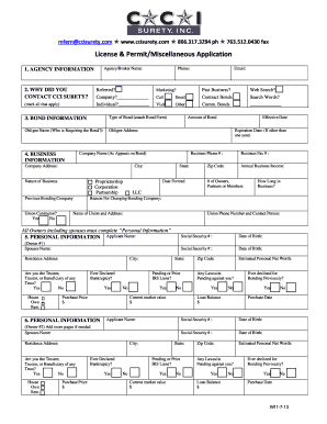 Surety Bond Application Form