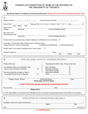 University of Toronto Name Change Form